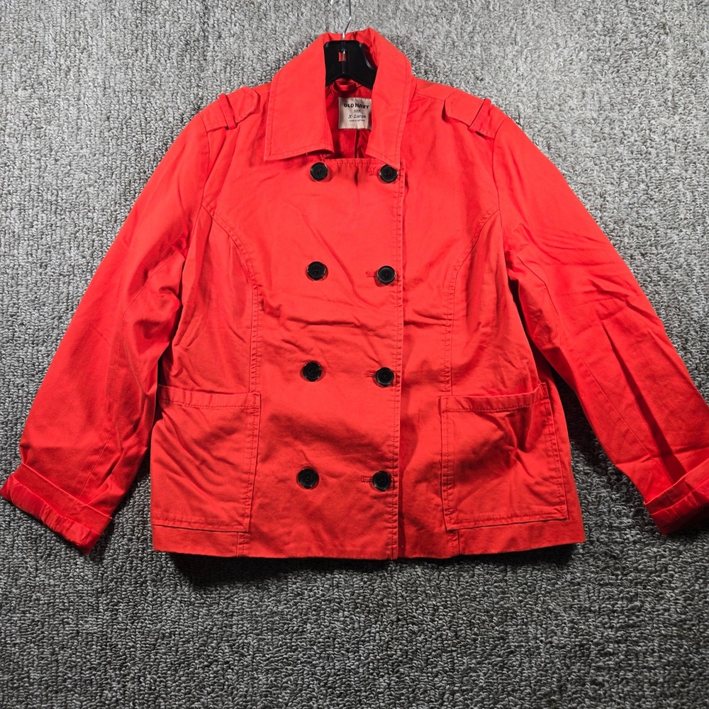 Old Navy Pea Coat Red Double Breasted Cotton Jacket Preppy Women XL